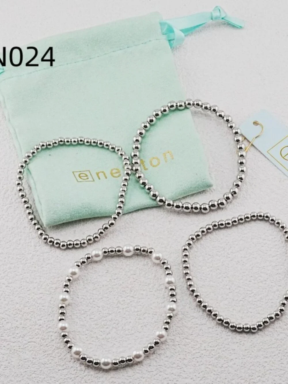 Enewton Platinum Bead & Pearl Bracelet Set